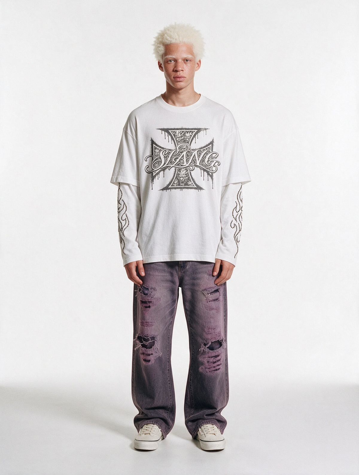 longsleeves "GOTHIC CROSS" white